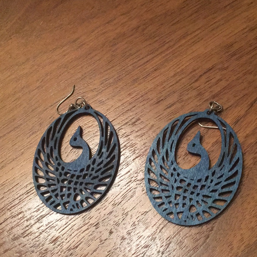 Wooden Carved 🦚 Peacock Earrings